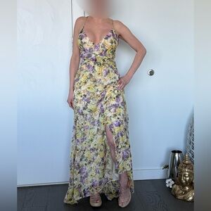 Astr Floral High Low Dress in Yellow and Purple
